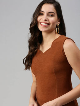 SHOWOFF - Brown Solid Bodycon Above Knee Dress