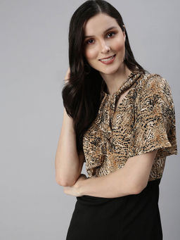 SHOWOFF - Beige Animal Sheath Knee Length Dress