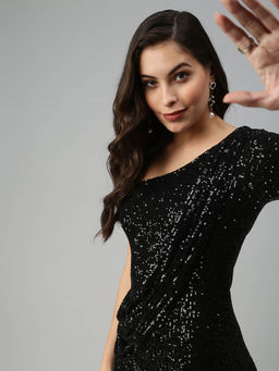 SHOWOFF - Black Embellished Bodycon Midi Dress