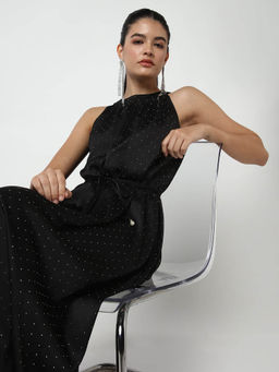 SHOWOFF - Black Solid Sheath Midi Dress