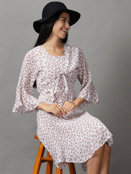 SHOWOFF - Off White Floral A-Line Above Knee Dress