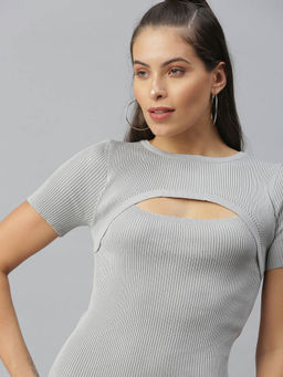 SHOWOFF - Grey Solid Bodycon Above Knee Dress