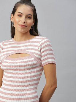 SHOWOFF - Mauve Striped Bodycon Above Knee Dress