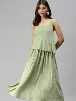 SHOWOFF - Green Polka Dots Midi Dress