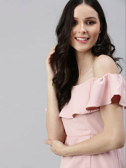 SHOWOFF - Pink Solid A-Line Above Knee Dress