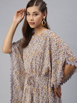 SHOWOFF - Purple Floral Kaftan Above Knee Dress