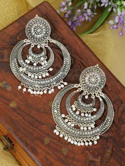 Zoey - Women Silver Oxidised Traditional Chandbalis Earrings