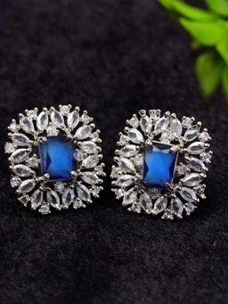 Zoey - Blue Rhodium-Plated American Diamond Earrings
