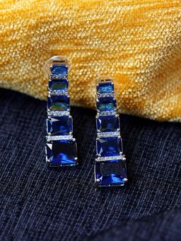 Zoey - Blue Rhodium-Plated American Diamond Drop Earrings