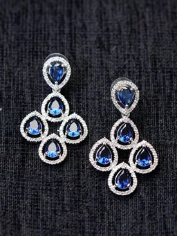 Zoey - Blue Rhodium-Plated American Diamond Earrings