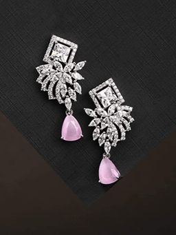Zoey - Pink Rhodium-Plated American Diamond Earrings