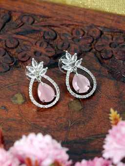 Zoey - Women Cubic Zirconia Brass Studded Silver Plated Drop Earrings