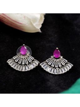 Zoey - Purple Rhodium-Plated American Diamond Drop Earrings