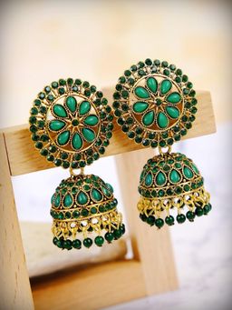 Zoey - Women Traditional Green Jhumkas Earrings
