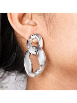 Zoey - Silver Thick Chain Minimalist Designer Double Link Drop Earrings