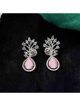 Zoey - Pink Rhodium-Plated American Diamond Earrings