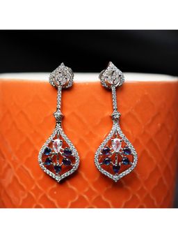 Zoey - Blue Rhodium-Plated American Diamond Drop Earrings