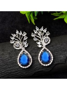 Zoey - Blue Rhodium-Plated American Diamond Earrings