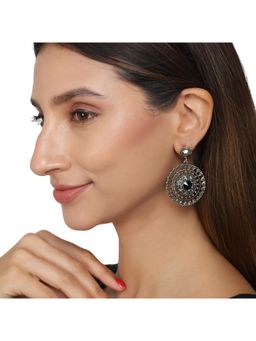 Zoey - Women Black Stone Oxidised Traditional Drop Earrings