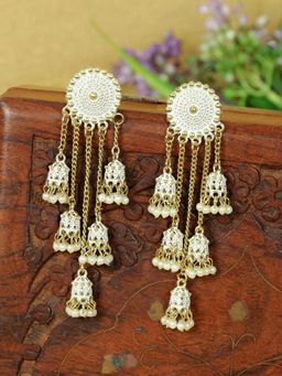 Zoey - White Beads Pearl Long Chain Tassel Hangers Earrings