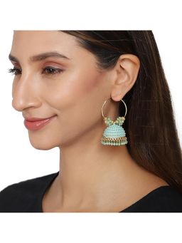 Zoey - Women Blue Pearl Traditional Jhumkas Earrings
