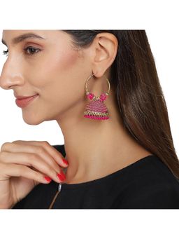 Zoey - Women Pink Pearl Traditional Jhumkas Earrings