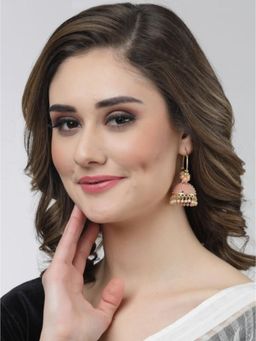 Zoey - Women Peach Pearl Oxidised Traditional Jhumkas Earrings