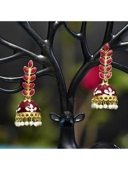 Zoey - Women Maroon Traditional Jhumkas Earrings