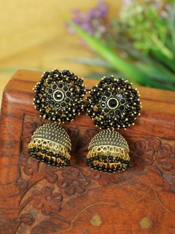 Zoey - Women Black Stone Traditional Jhumkas Earrings
