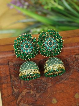 Zoey - Women Green Stone Traditional Jhumkas Earrings