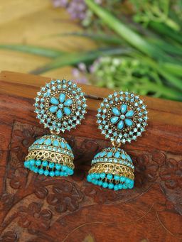 Zoey - Women Blue Stone Traditional Jhumkas Earrings