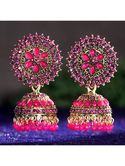 Zoey - Women Pink Stone Traditional Jhumkas Earrings