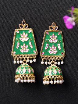 Zoey - Ethnic Gold Plated White Minakari Pearl Jhumkas Earrings