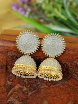 Zoey - Women Grey Pearl Traditional Jhumkas Earrings