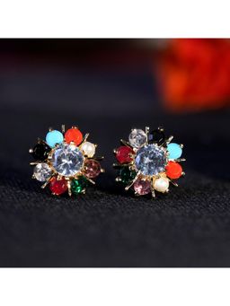 Zoey - Gold Toned Navratana Stud Earrings