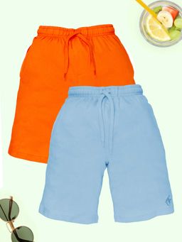 KiddoPanti - Boys Solid Knee Length Basic Orange & Blue Shorts (Pack of 2)