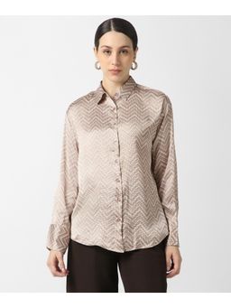 Van Heusen - Womens Beige Abstract Long Sleeves Formal Shirt