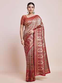 Monjolika Fashion - Maroon Dharmavaram Silk Saree Woven In Zari Work with Unstitched Blouse