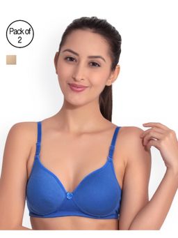 Floret - Pack of 2 Solid Non-Wired Heavily Padded Push-Up Bra - Multi-Color