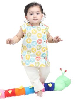 Polka Tots - Multi-Color Cotton Cap Sleeves Star Fish Print Jabla & Pant