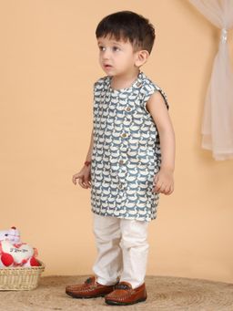 Polka Tots - Grey Cotton Cap Sleeves Swan Print Jabla & Pant