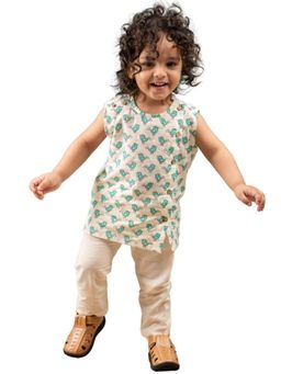 Polka Tots - Cream Cotton Cap Sleeves Bird Print Jabla & Pant
