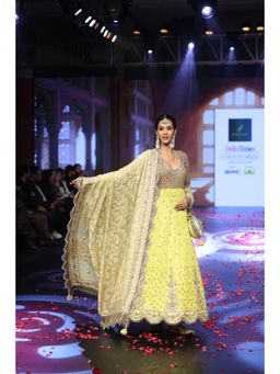 QAIYNAT - Ghungroo Yellow Hand-Embroidered Silk Anarkali with Dupatta