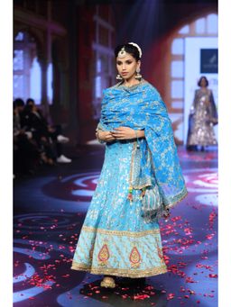 QAIYNAT - Ghungroo Blue Hand-Embroidered Zari Aari Silk Anarkali with Dupatta