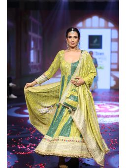 QAIYNAT - Ghungroo Green Hand Embroidered Mirror Work Silk Anarkali with Dupatta