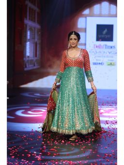 QAIYNAT - Ghungroo Multicolour Hand Embroidered Anarkali with Dupatta