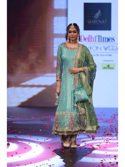 QAIYNAT - Ghungroo Turquoise Zari Aari Silk Anarkali with Dupatta