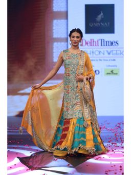 QAIYNAT - Ghungroo Yellow Embroidered Zari Aari Kurta with Lehenga and Dupatta