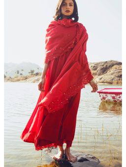 Paulmi & Harsh - Velma Red Anarkali with Pant and Dupatta