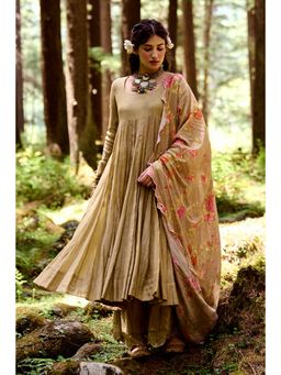 Paulmi & Harsh - Vesta Beige Anarkali with Palazzo and Dupatta